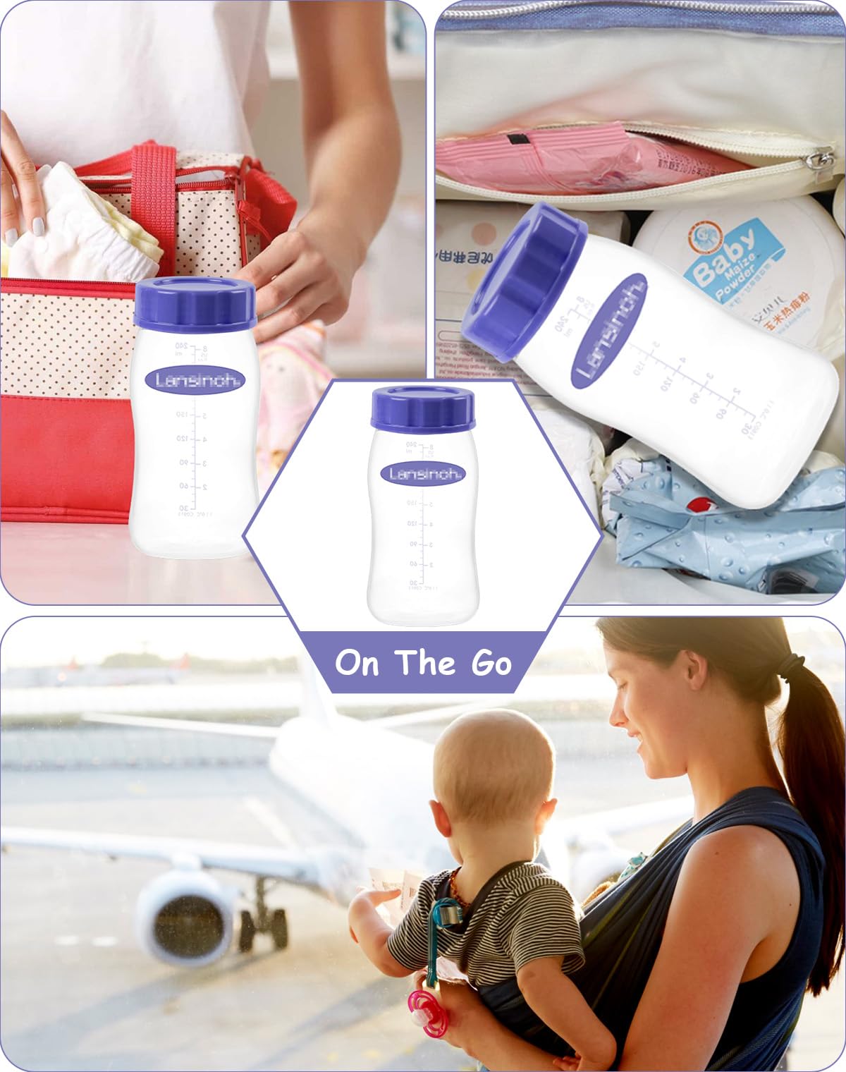 Xunicute Baby Bottle Caps Compatible With Lansinoh Bottles, Travel And Storage Bottle Lids Replacement, 8 Count, Purple