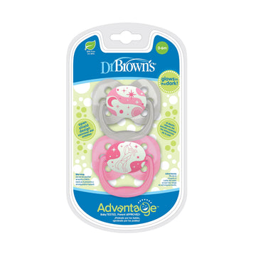 Dr. Brown'S Advantage Glow-In-The-Dark Baby Pacifier, Fully Symmetrical Soother With Soft Silicone Bulb, 0-6M, Bpa Free, Coral O