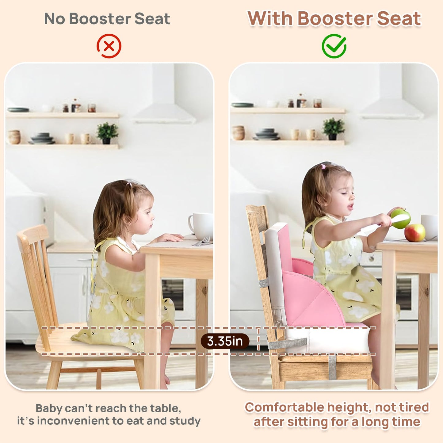 Toddler Booster Seat For Dining Table, Portable Kids Seat With Safety Buckles, High Cushion For Travel With Non-Slip Bottom, One