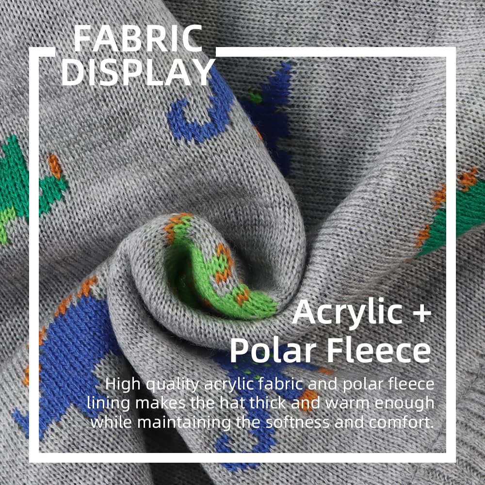 Jangannsa Knitted Baby Hat Scarf Set Winter Warm Boys Girls Beanie Fleece Lining Toddler Kids Hats With Pompom(Colorful-Dinosaur