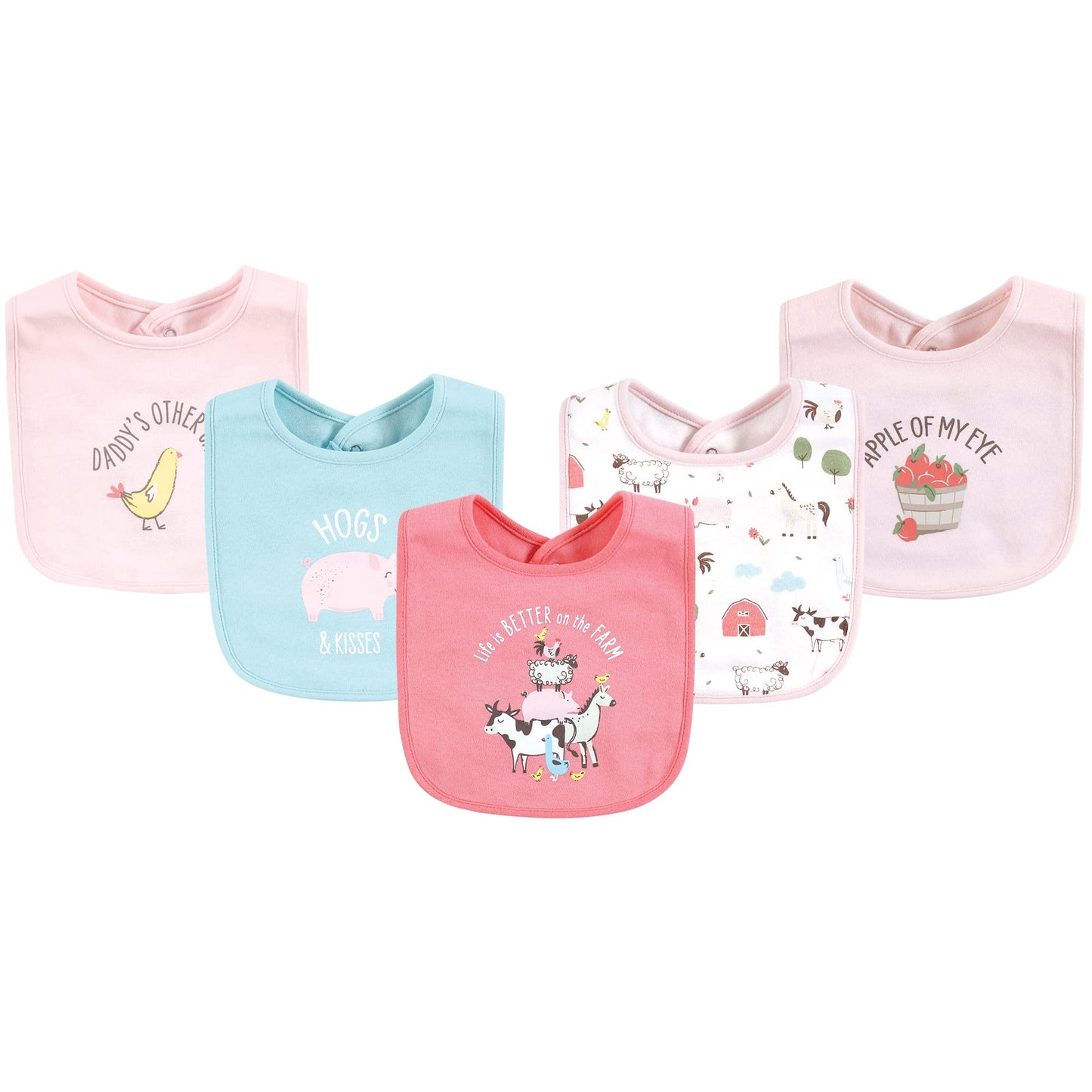 Hudson Baby Unisex Baby Cotton Bibs, Pink Farm Animals, One Size