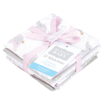 Hudson Baby Unisex Baby Flannel Cotton Washcloths, Lilac Elephants 12 Pack, One Size
