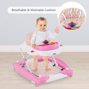 Infans Baby Walker, 5 In 1 Behind Walker Learning Seated Rocker Bouncer With Removable Music Tray, Adjustable Height, Washable S