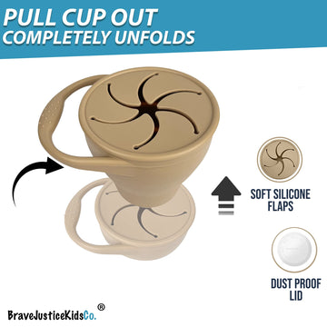 Bravejusticekidsco. | Snack Attack Snack Cup | Collapsible Silicone Snack Container | Toddler And Baby Snack Catcher Lid (Warm S