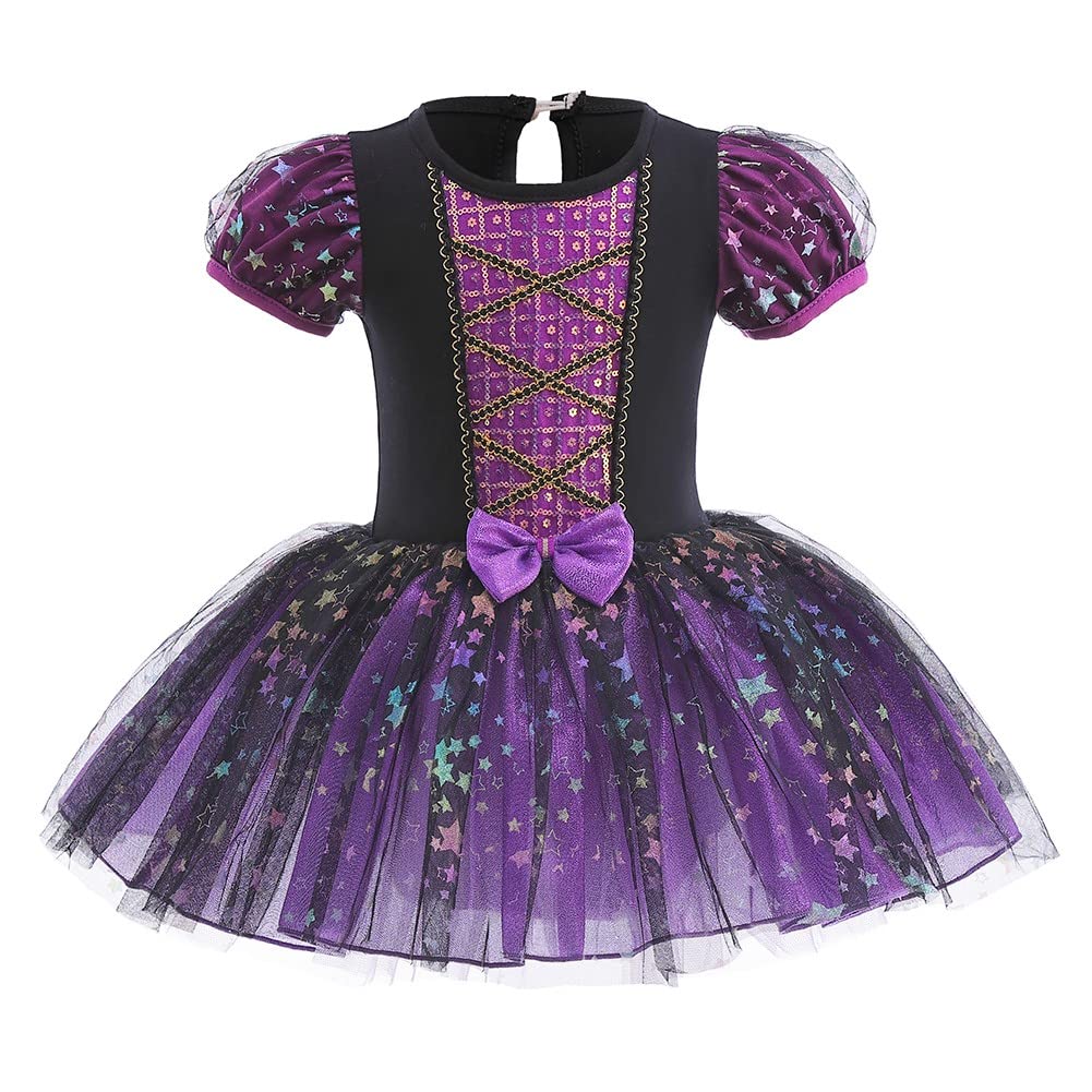 DYMCII Baby Girls Princess Ballet Dress Short Sleeve Leotards Skirted Tutu Witch Halloween Christmas Party Fancy Costume Purple