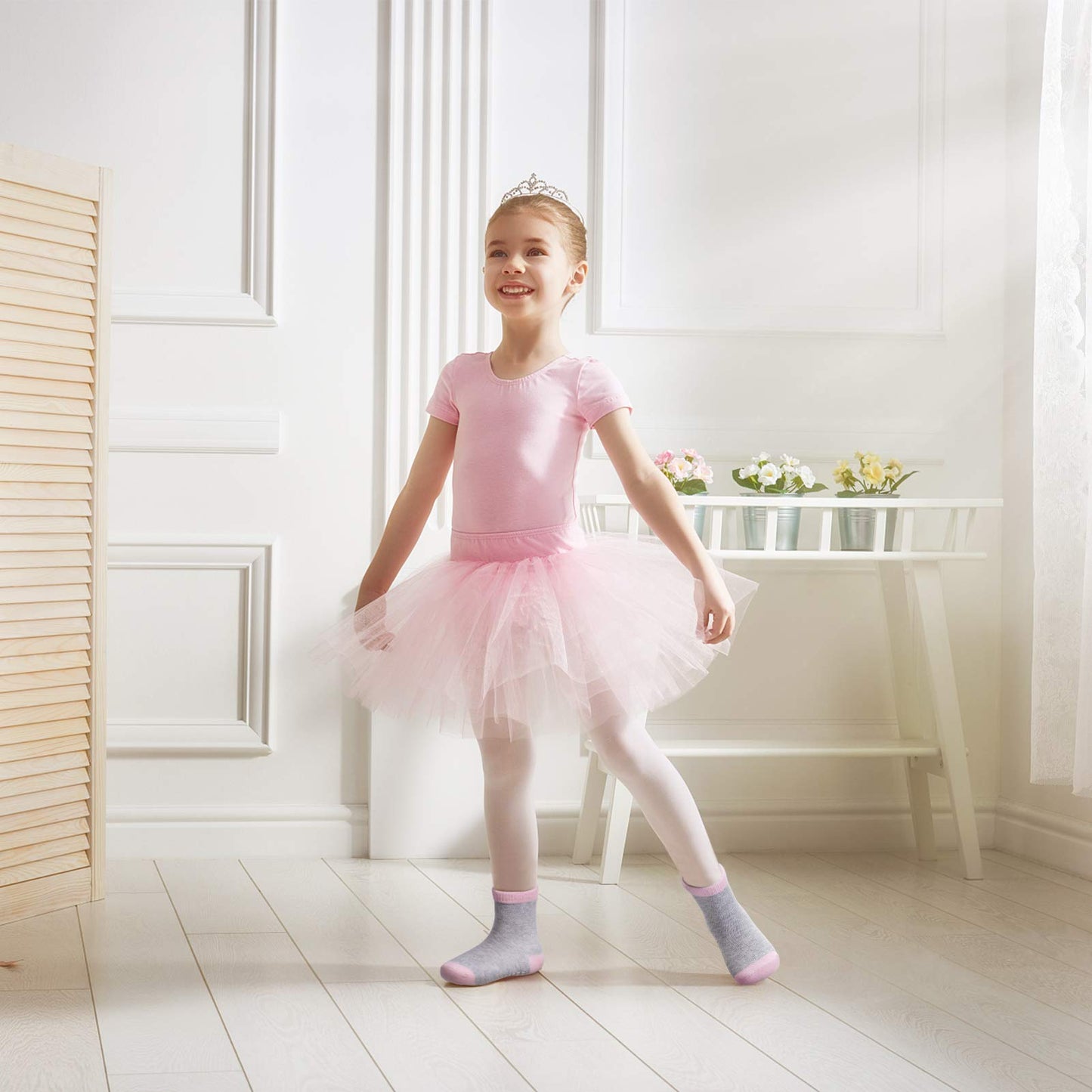 Jakidar 12 Pairs Baby Socks Cotton Crew Toddler Socks Grips Non Slip Bottom Kids Socks, Pink 12-24M