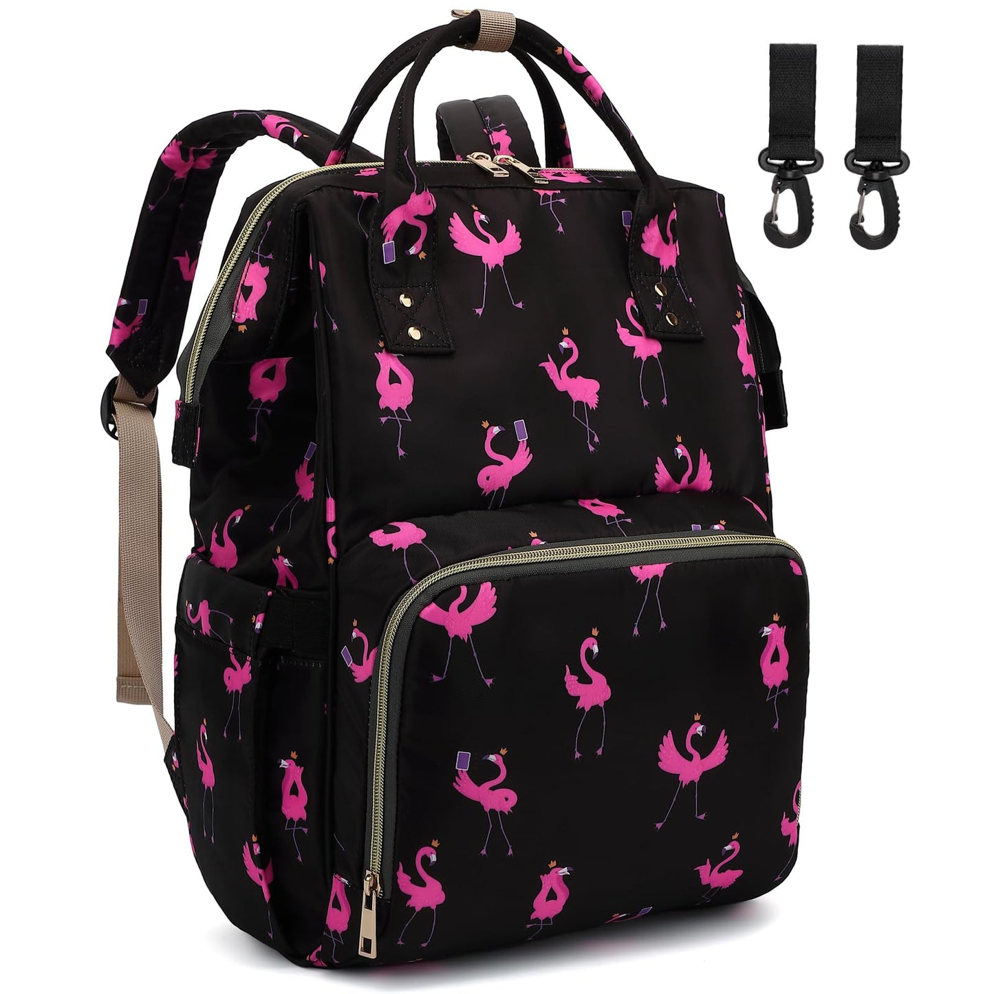 Dezcrab Flamingo Baby Diaper Bag Backpack for Women, Large Capacity Waterproof Maternity Travel Nappy Backpacks with Stroller St