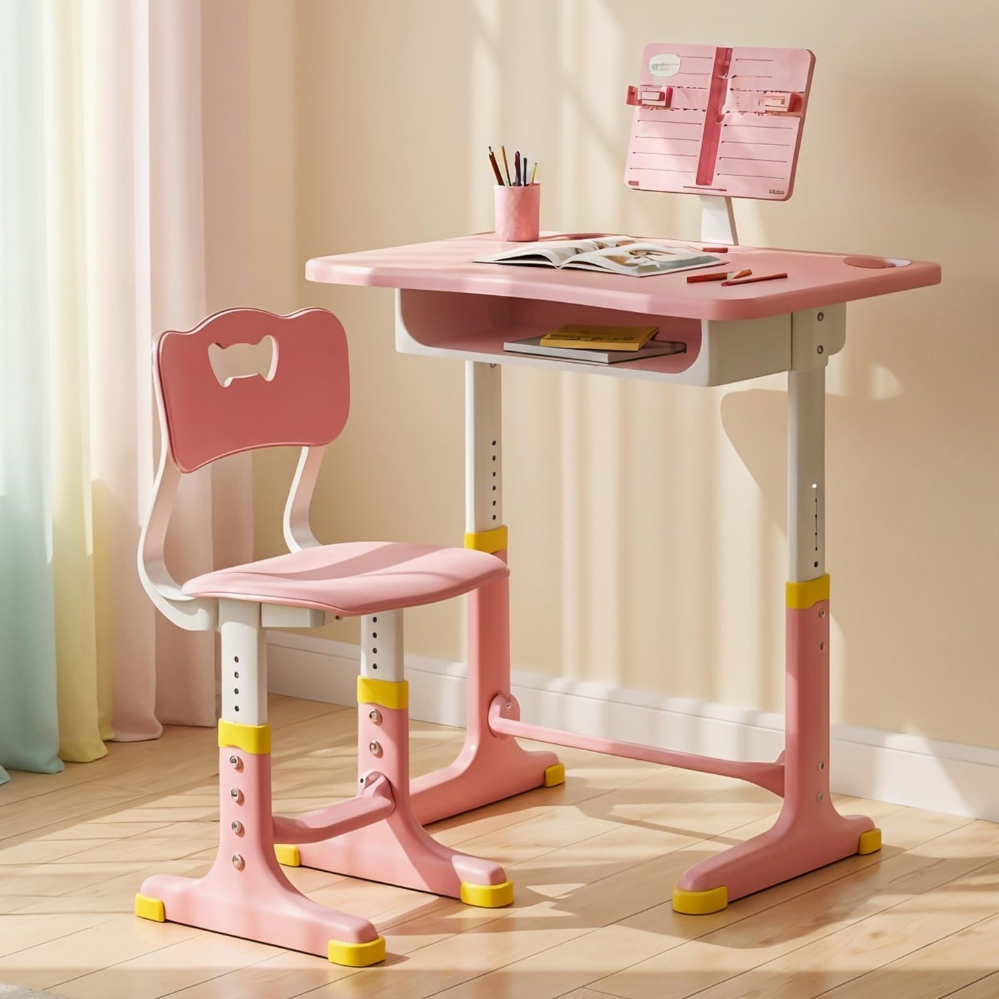 Baybee Study Table With Chair For Kids 2+ Years Boys & Girls | 3 Level Height Adjustable Baby Desk Table Set | Ergonomic Kids Ta