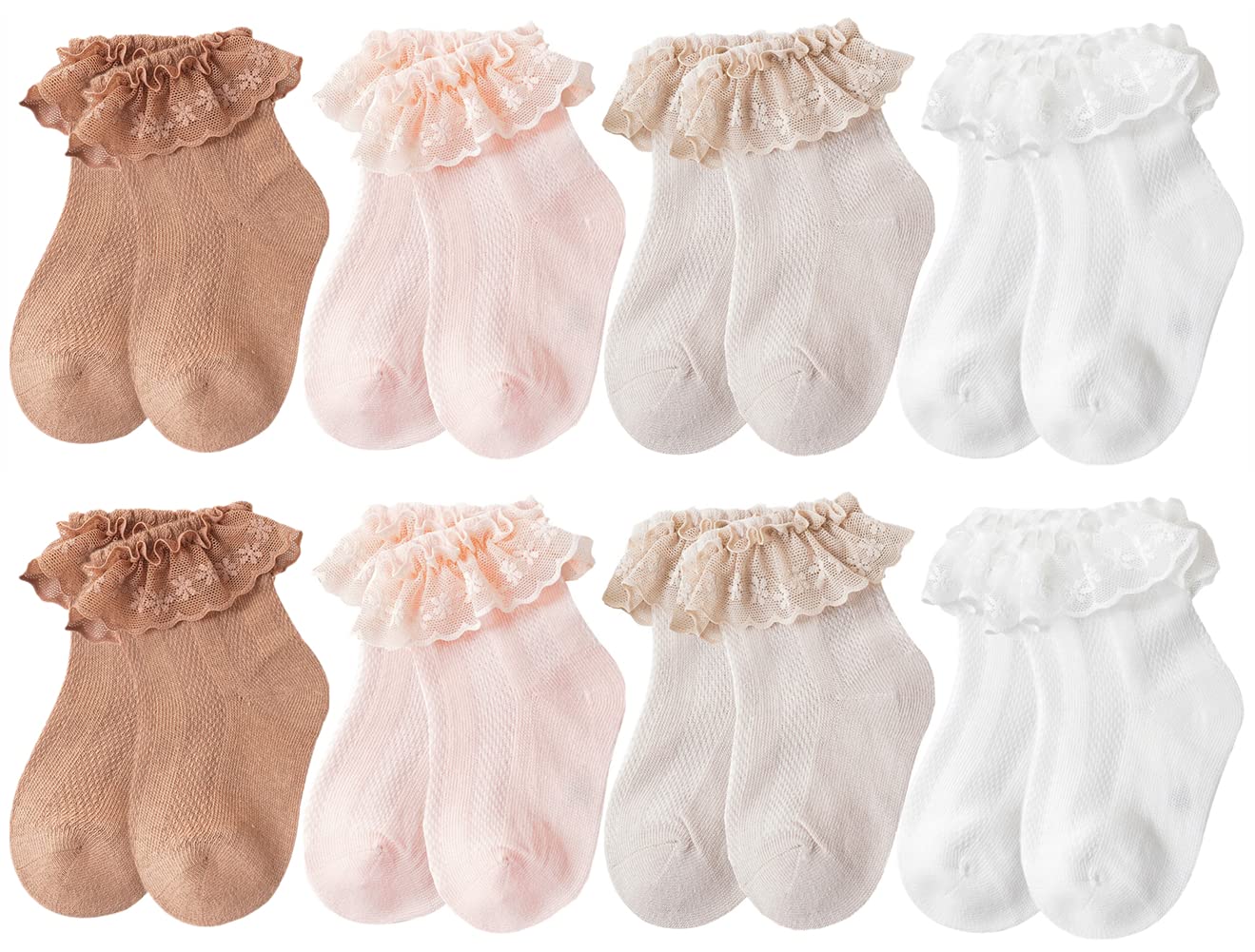 Qandsweet Baby Girls' Eyelet Flower Socks Ankle Sock For Newborn Infant Toddlers Kids (0-12 Months, Mesh -8Pairs)