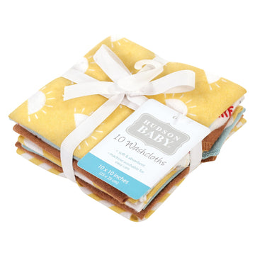 Hudson Baby Unisex Baby Flannel Cotton Washcloths, My Sunshine 10 Pack, One Size