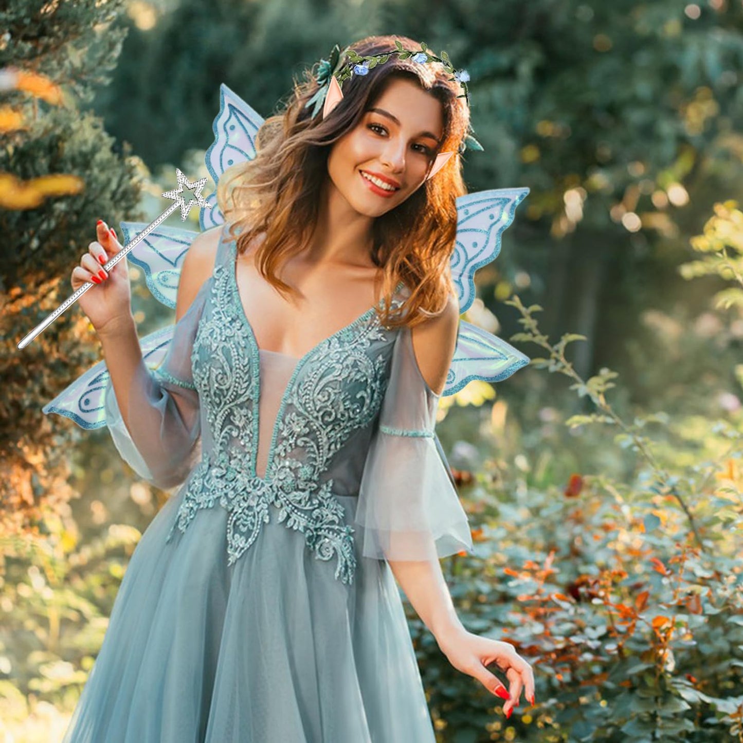 Fairy Wings For Adults Dress Up Sparkling Sheer Butterfly Halloween Costume Angel Wings For Women Girls,Blue