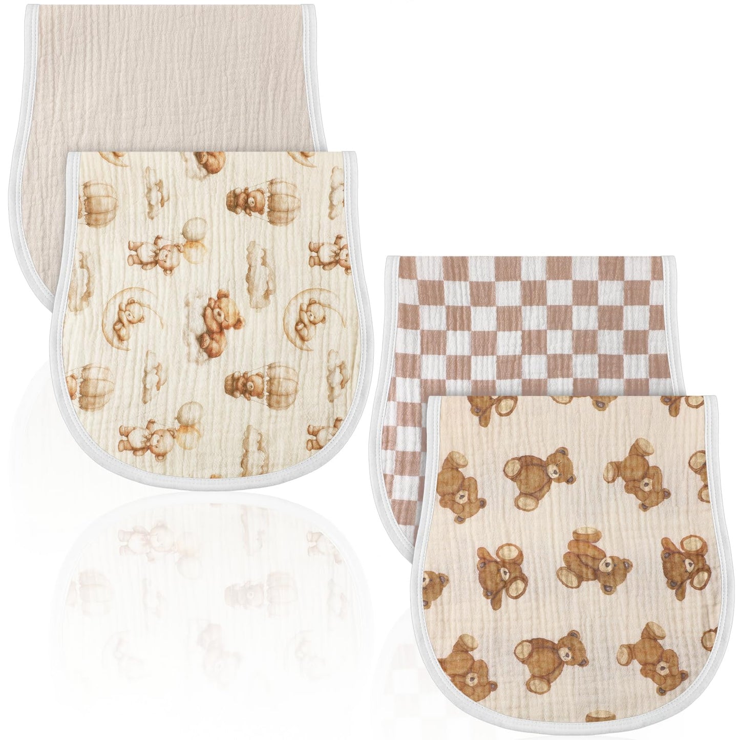 Hahafelt 4 Pcs Bear Baby Burp Cloths 100% Cotton Absorbent & Soft Burping Cloth Newborn Towel 2-in-1 Large Size Baby Spit up Bur