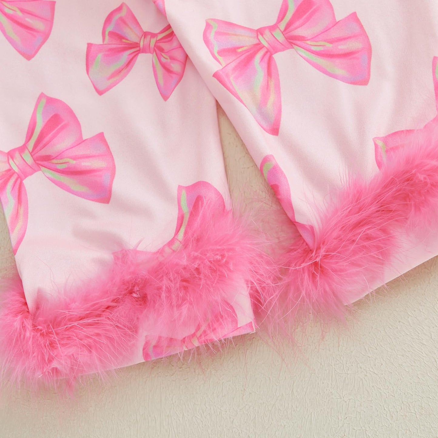 Kavousa Toddler Baby Girl Valentines Day Pajamas Heart&Bow Print Button Down Shirt + Pants Little Kids Girls Silk Pajama Set (Fe