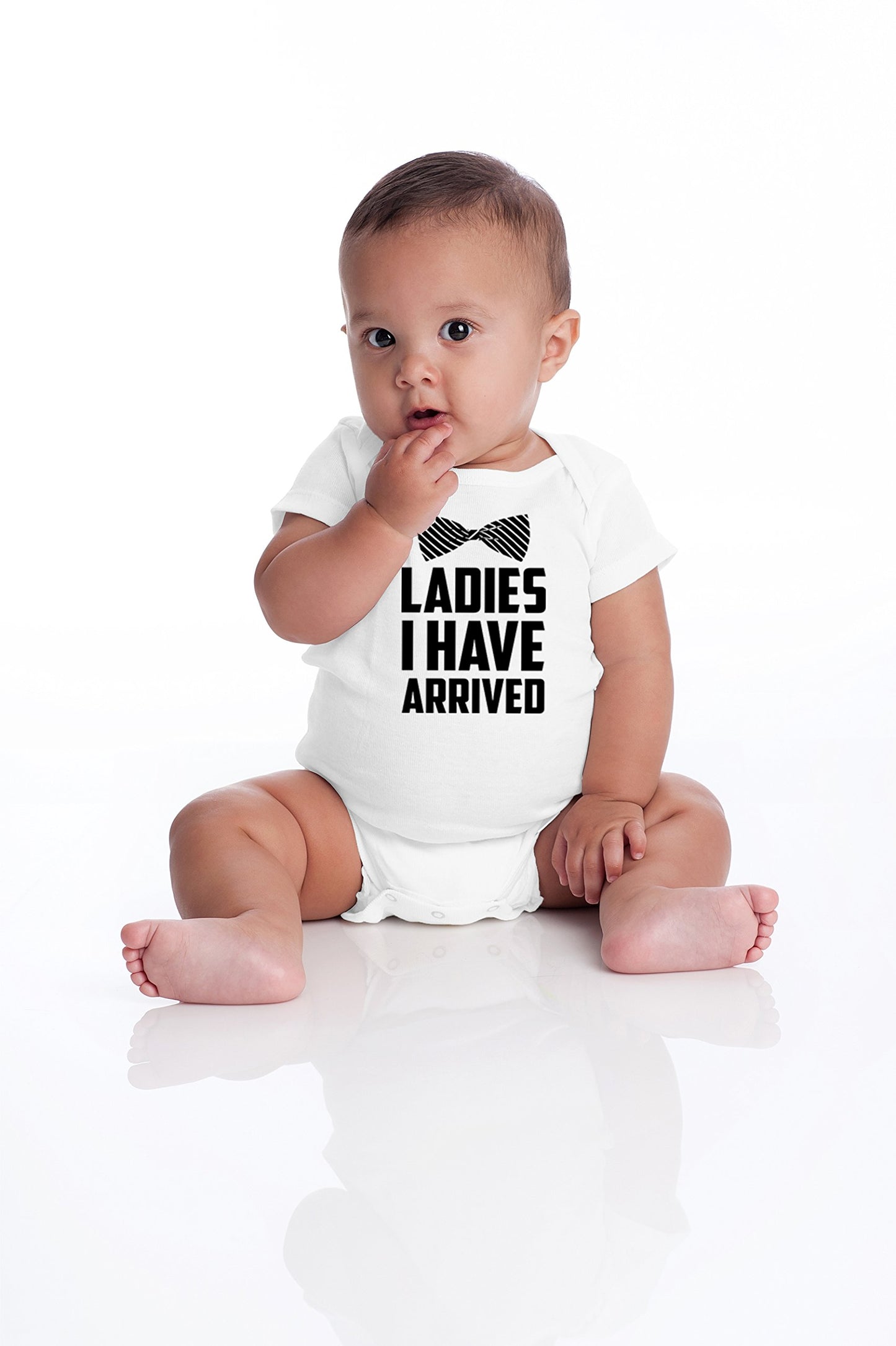 Ladies I Have Arrived - Funny Baby Essentials Bodysuit - Newborn Outfits Clothes Baby Boy Romper (Newborn, White)