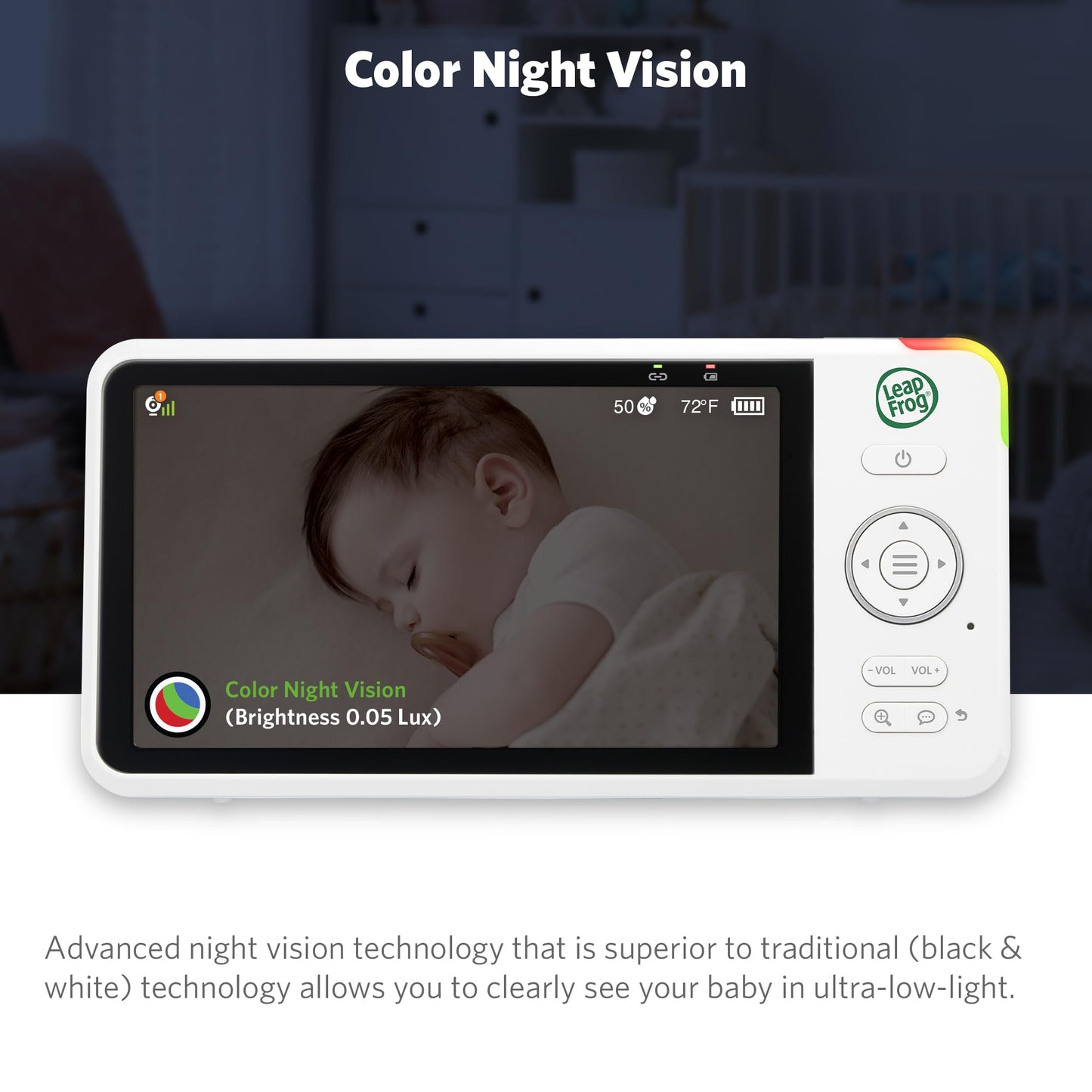 Leapfrog Lf1726Fhd Baby Monitor, 5.5' 1080P Screen, Up To 2500 Ft Range, Pan-Tilt-Zoom, Night Light, Color Night Vision, Soothin