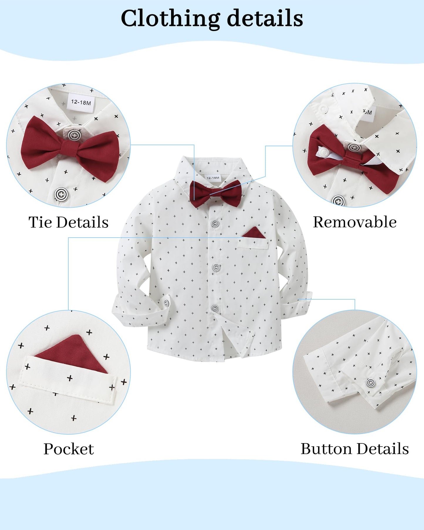 Disaur Toddler Boy Dress Clothes Short Sleeve White Flower Dress Shirt Bow Tie Suspender Christmas Red Plaid Pants Toddler Outfi