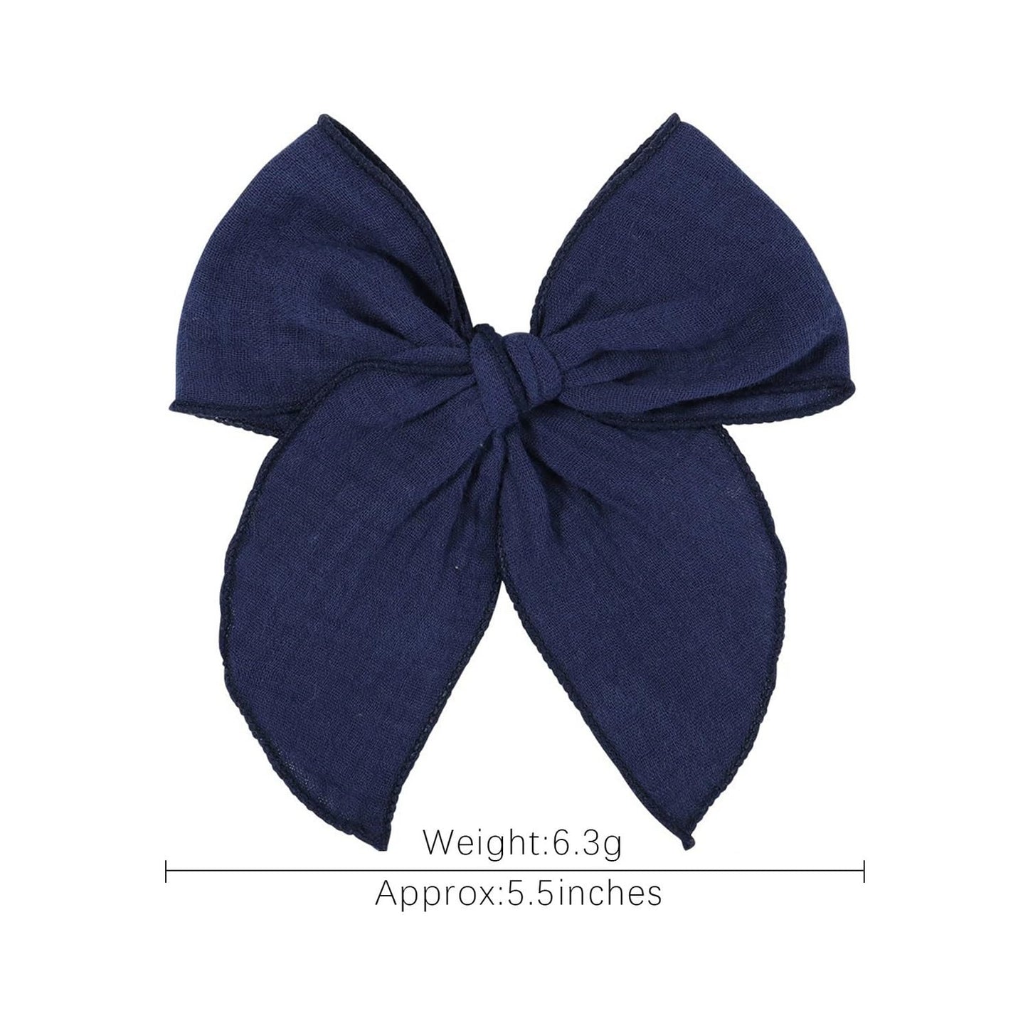 5.5 Inch Navy Blue Fable Hair Bow: Handmade Linen Cotton Hair Clip For Girls - 1 Pcs