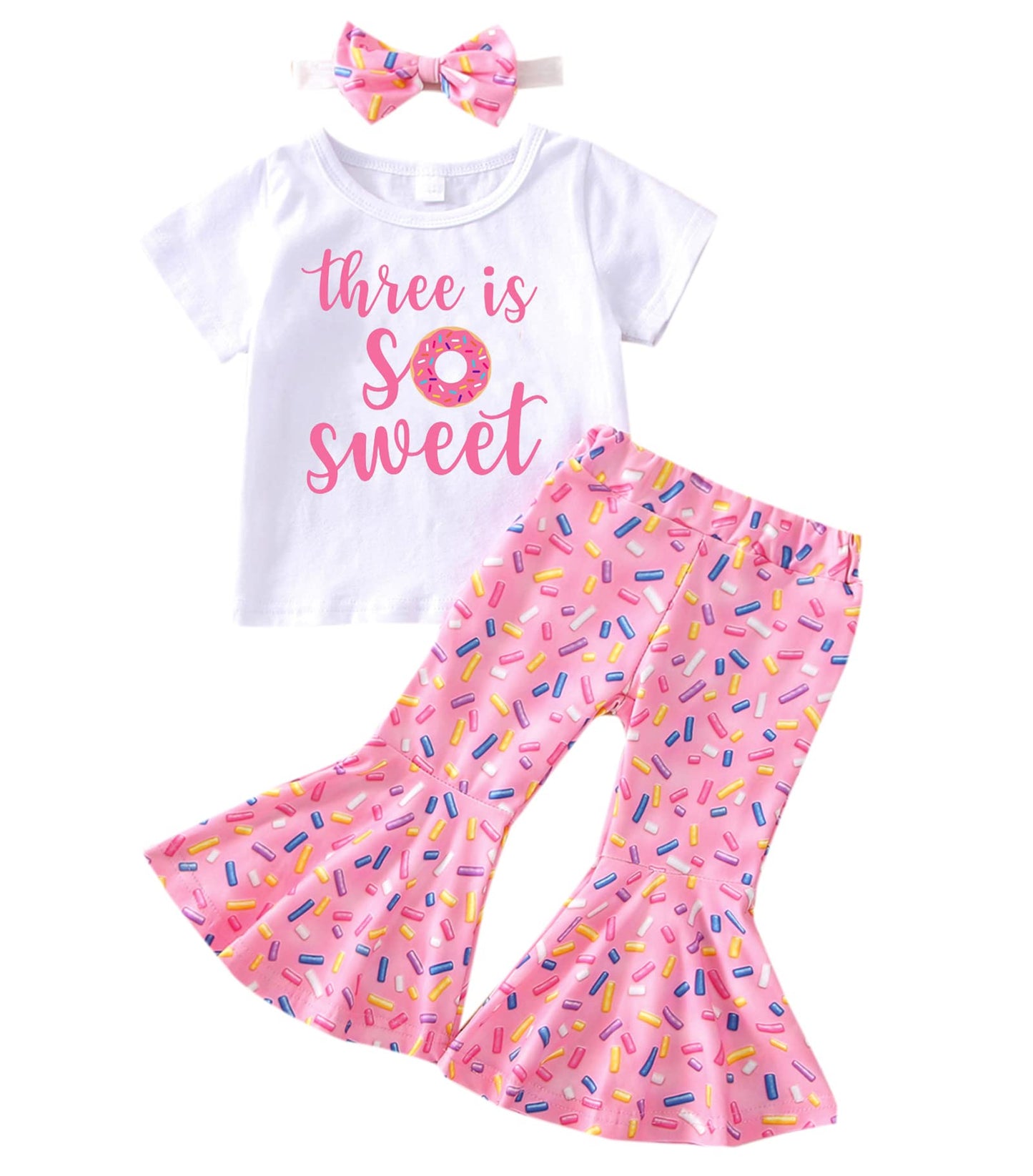 Newborn Baby Girls Pink Striped Tutu Dress First Birthday Skirt Outfits Casual Donut Print Girls Clothes Headband 2Pcs Set (U-W