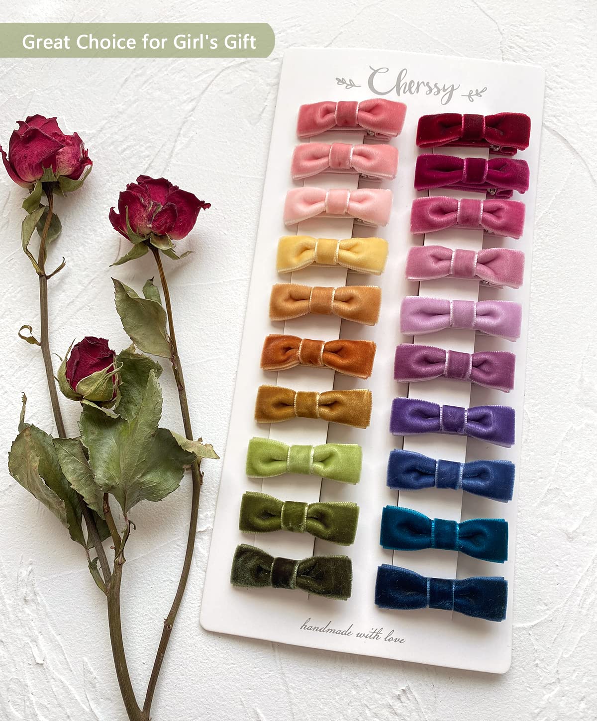 Velvet Baby Hair Clips, 20Pcs Boutique Mini Bows Barrettes, Fully Lined Hair Pins Accessories For Infant Toddler Baby Girl'S Fin