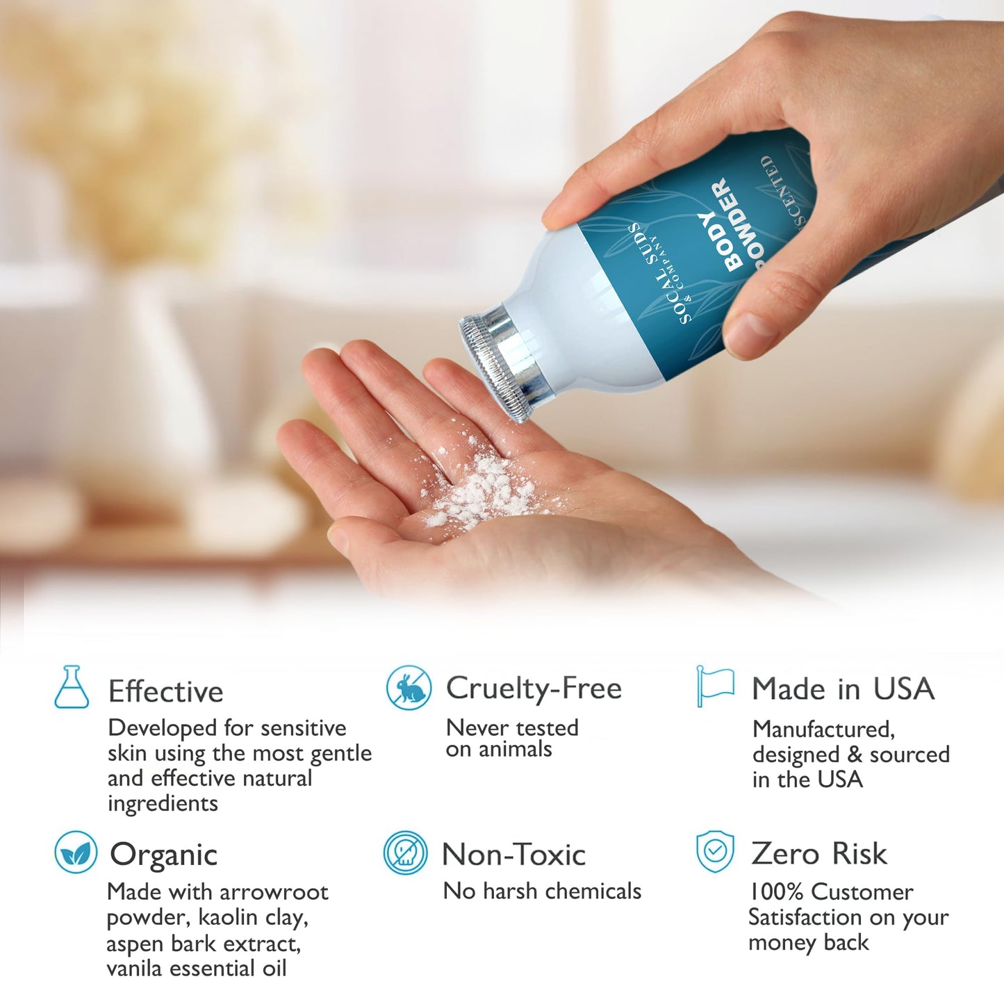 Socal Suds & Company - Natural & Organic Body Powder Talc-Free - With Arrowroot Powder, Kaolin, Aspen Bark Extract For Soft Soot