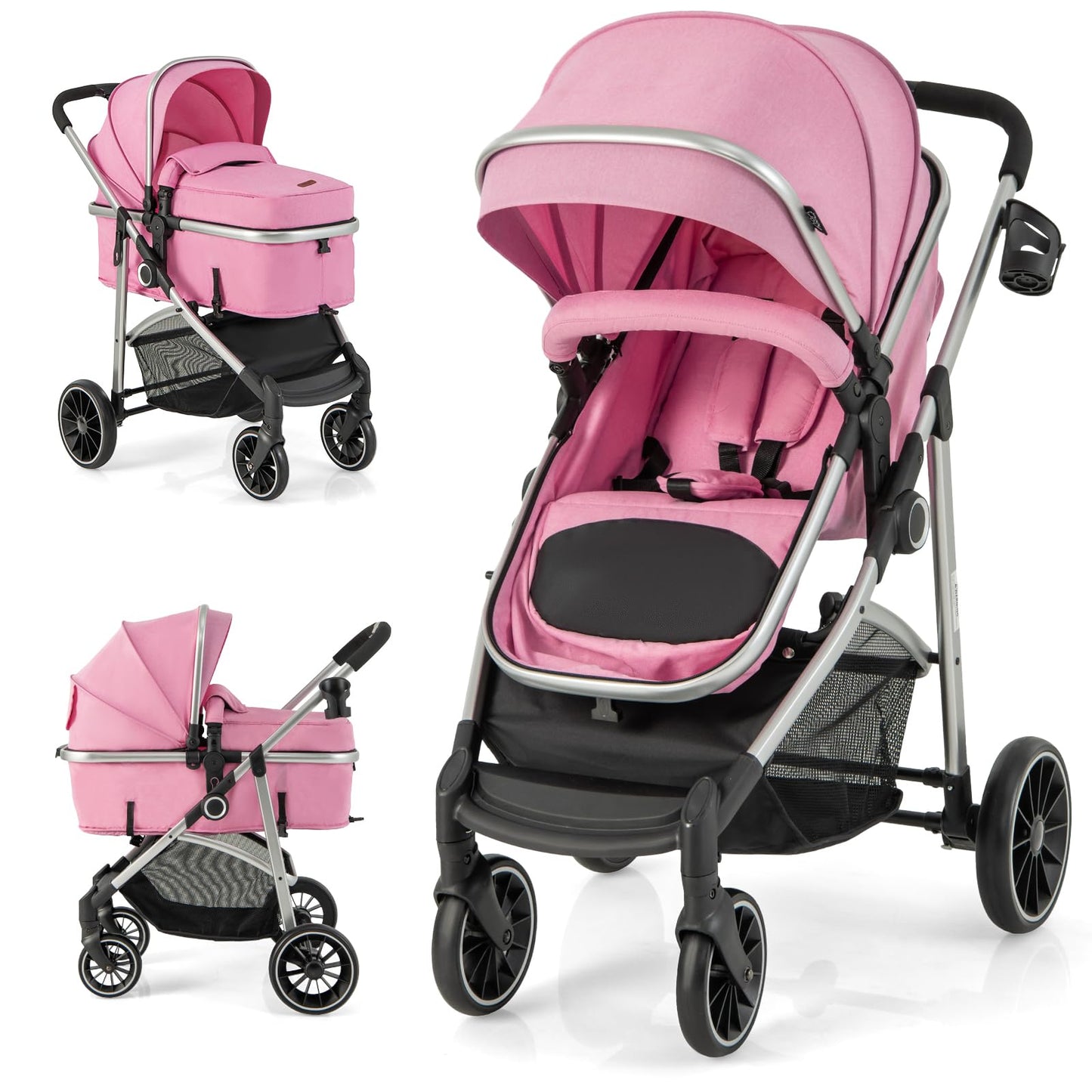 BABY JOY 2 in 1 Convertible Baby Stroller, High Landscape w/Reversible Seat, Removable Footmuff, Adjustable Backrest & Canopy, F
