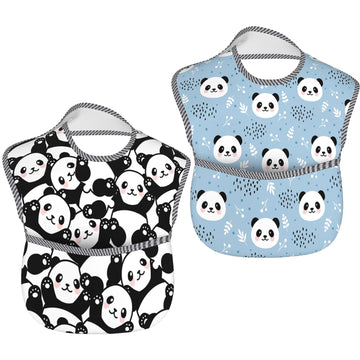 Qwalnely Panda Bibs Baby Stuff 2Packs For 6-24 Months Waterproof Washable Fabric (Panda)