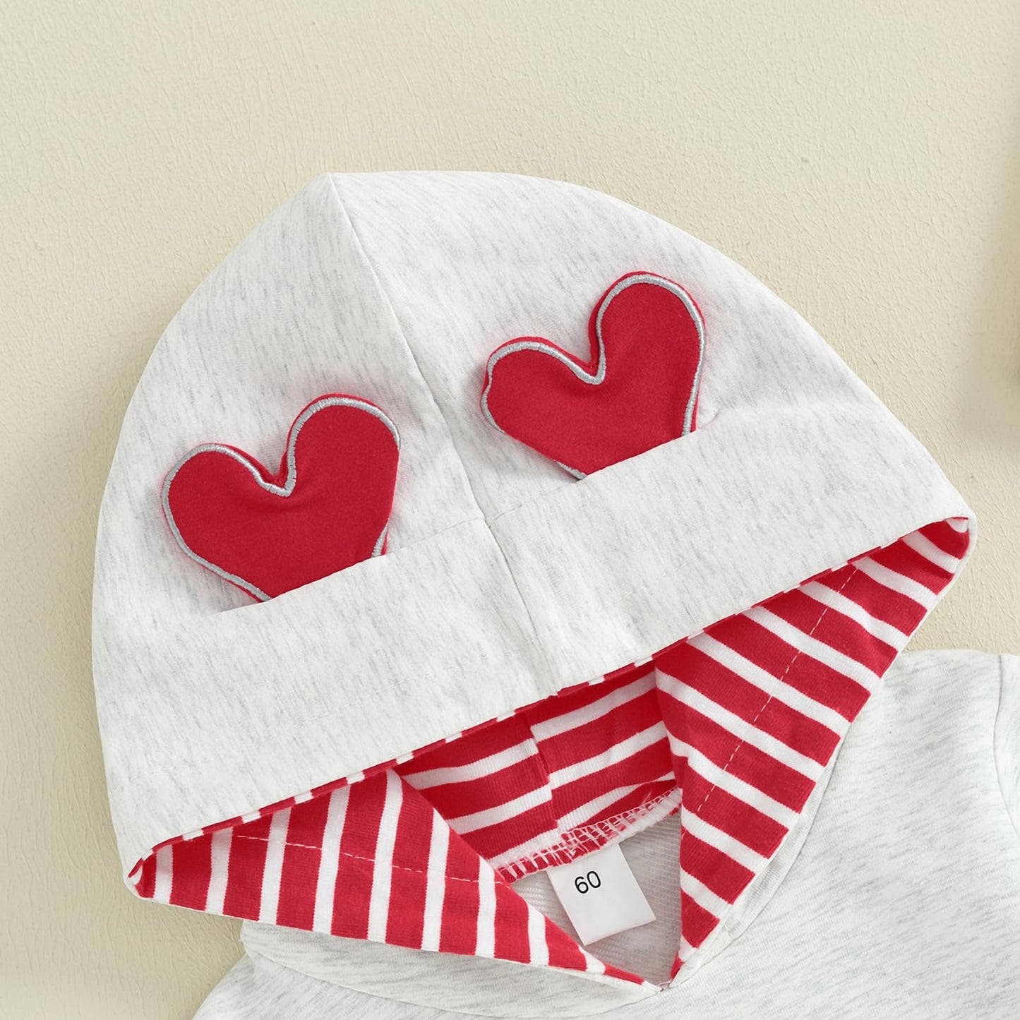 Lagkiyoj Newborn Baby Girl Boy Valentines Day Outfit Long Sleeve Hooded Jumpsuit Heart Romper Infant Spring Clothes (Gray Heart