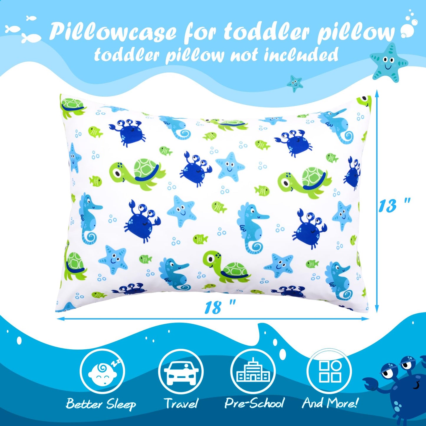 Uomny Toddler Pillowcases For Girls 13X18 12X16 14X19 Turtles And Sharks Baby Pillow Case 2 Pack Small Pillow Covers For Travel