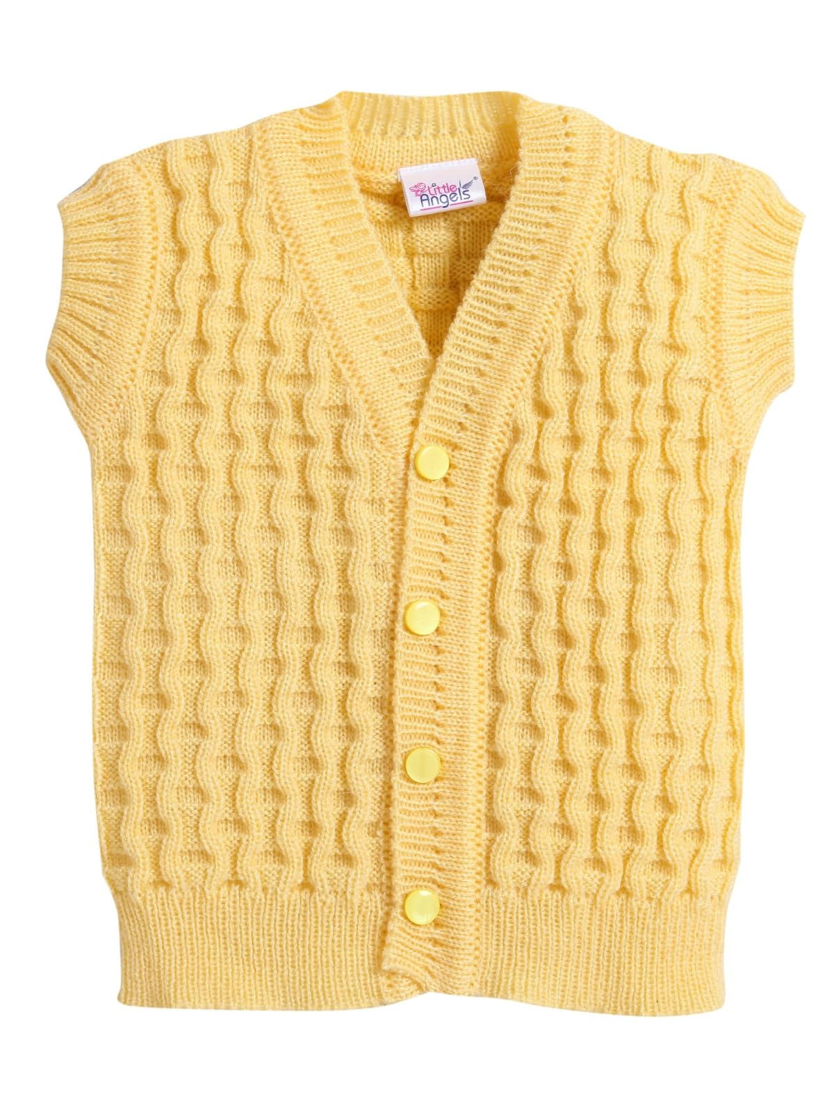 Little Angels Baby Sweater 1 Pc Woollen VNeck Textured Sleeveless Reversible Sweater Vest For Baby Boys 3 To 6 Months (Yellow