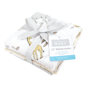 Hudson Baby Unisex Baby Flannel Cotton Washcloths 10-Pack, Neutral Safari World, One Size
