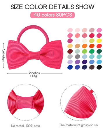 Jollybows 80 Pcs Hair Bow Tie For Girls - Baby Mini Hair Tie Bows Elastic Hair Accessories For Toddler Infant