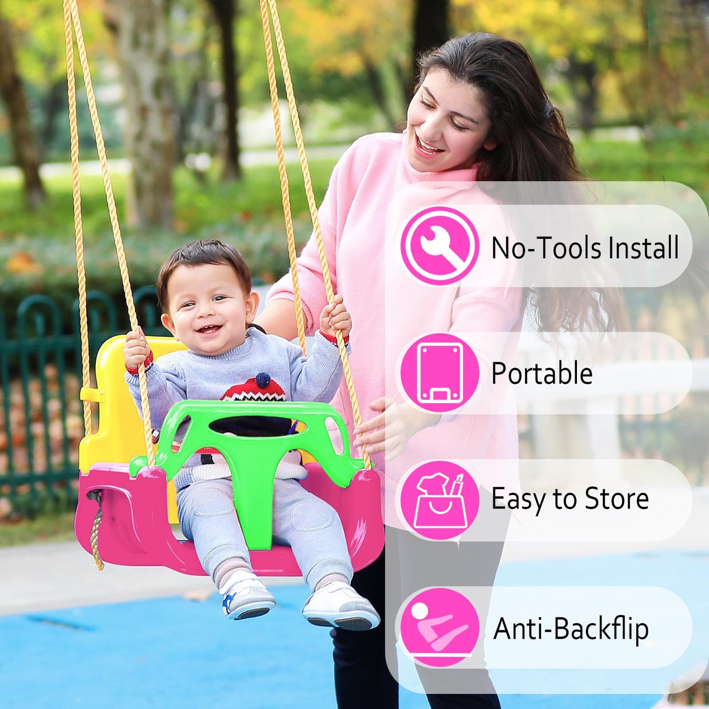 Ifoyo Kids Swing Seat, 3 In 1 Toddler Swing Chair Secure Swing Seat Detachable Swing Seat High Back Swing Set For Playground Ind