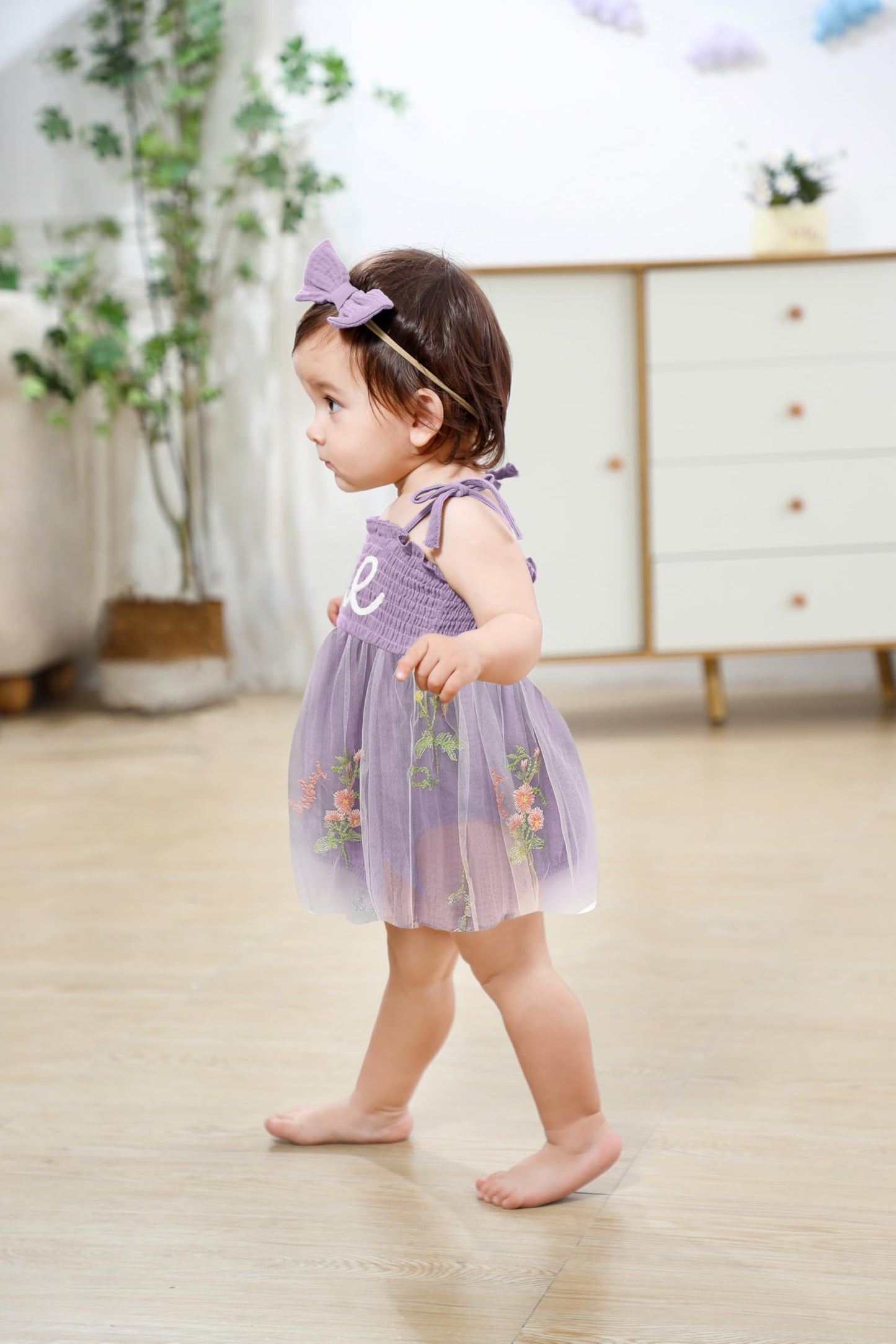 Titkkop Baby Girl 1St Birthday Clothes One Year Old Tulle Romper Sleeveless Bodysuit Cake Smash Outfits(Purple2,9-12M)
