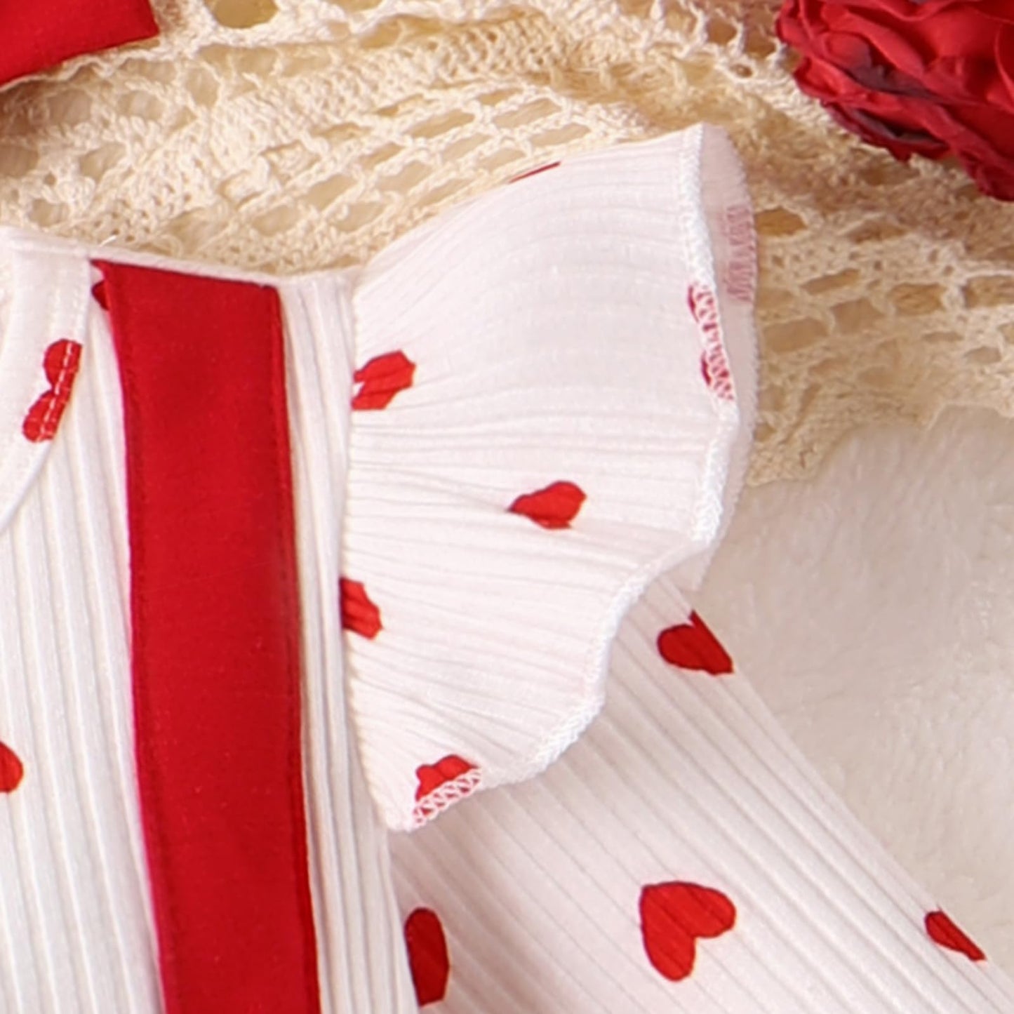 Valentine Baby Girl Outfit Heart Print Ribbed Long Sleeve Newborn Valentines Day Romper Dress Headband Set (White, 0-3 Months)