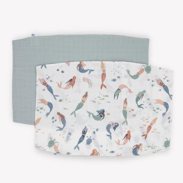 Little Unicorn Standard Pillowcase 2 Pack | Super Soft & Breathable Muslin Fabric | Snug Envelope Closure (Mermaid Party)