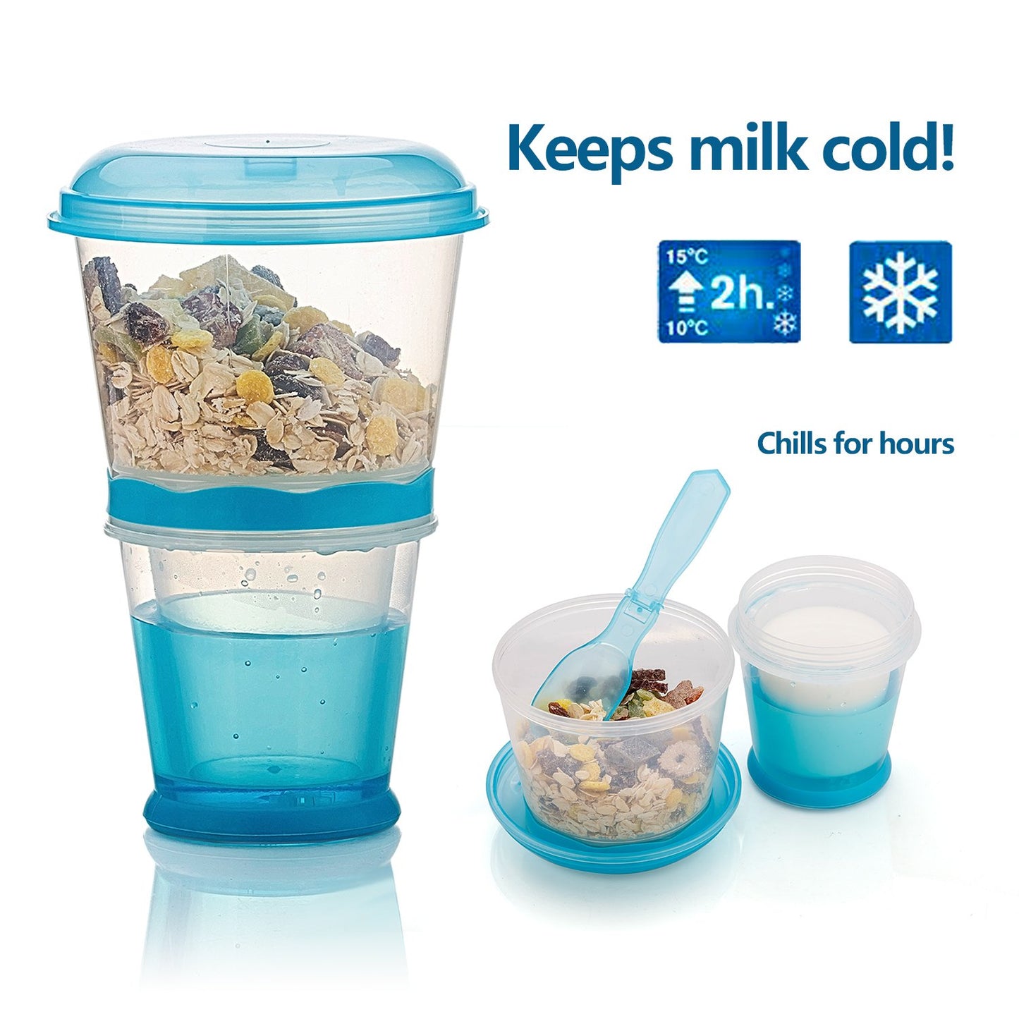 Inogih Cereal On The Go Cups Breakfast-Portable Drink-Cup Cereal To-Go Container-Cup With Spoon (Blue)