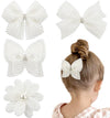 4Pcs Pearl Hair Bows For Girls, White Butterfly Flower Hair Bow Clip Wedding Hair Accessories For Baby Infants Toddlers Kids (La