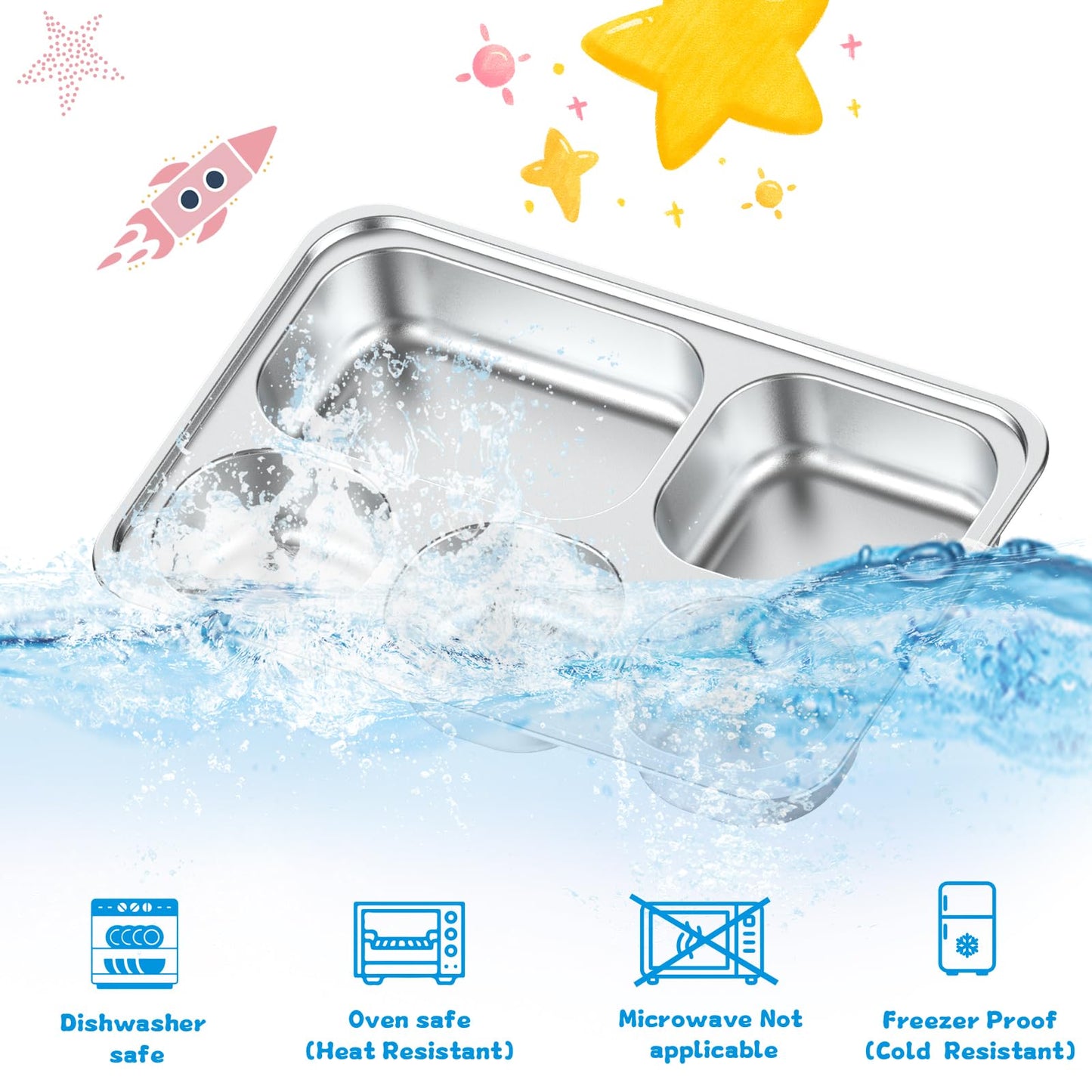 Bakpoco Stainless Steel Divided Plate For Kids Toddler, Non Toxic Portion Control Plate Dinner Plate With Lid For Adults Weight