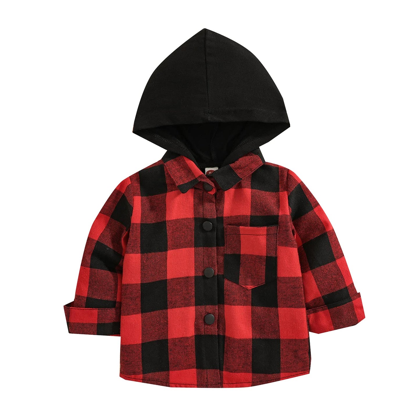Kids Little Boys Girls Baby Long Sleeve Button Down Hooded Plaid Shirt Red Plaid Flannel Outfits (12-18 Months, Red B)