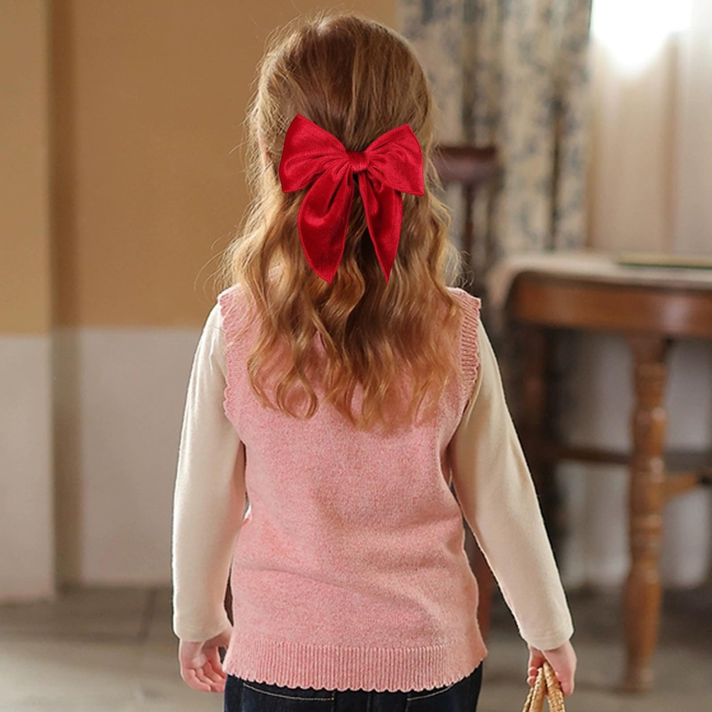 5' Red Christmas Velvet Fable Hair Bows Kids Big Velvet Ribbon Sailor Bow Alligator Clip Cheer Barrettes Hairpins Valentines Ne