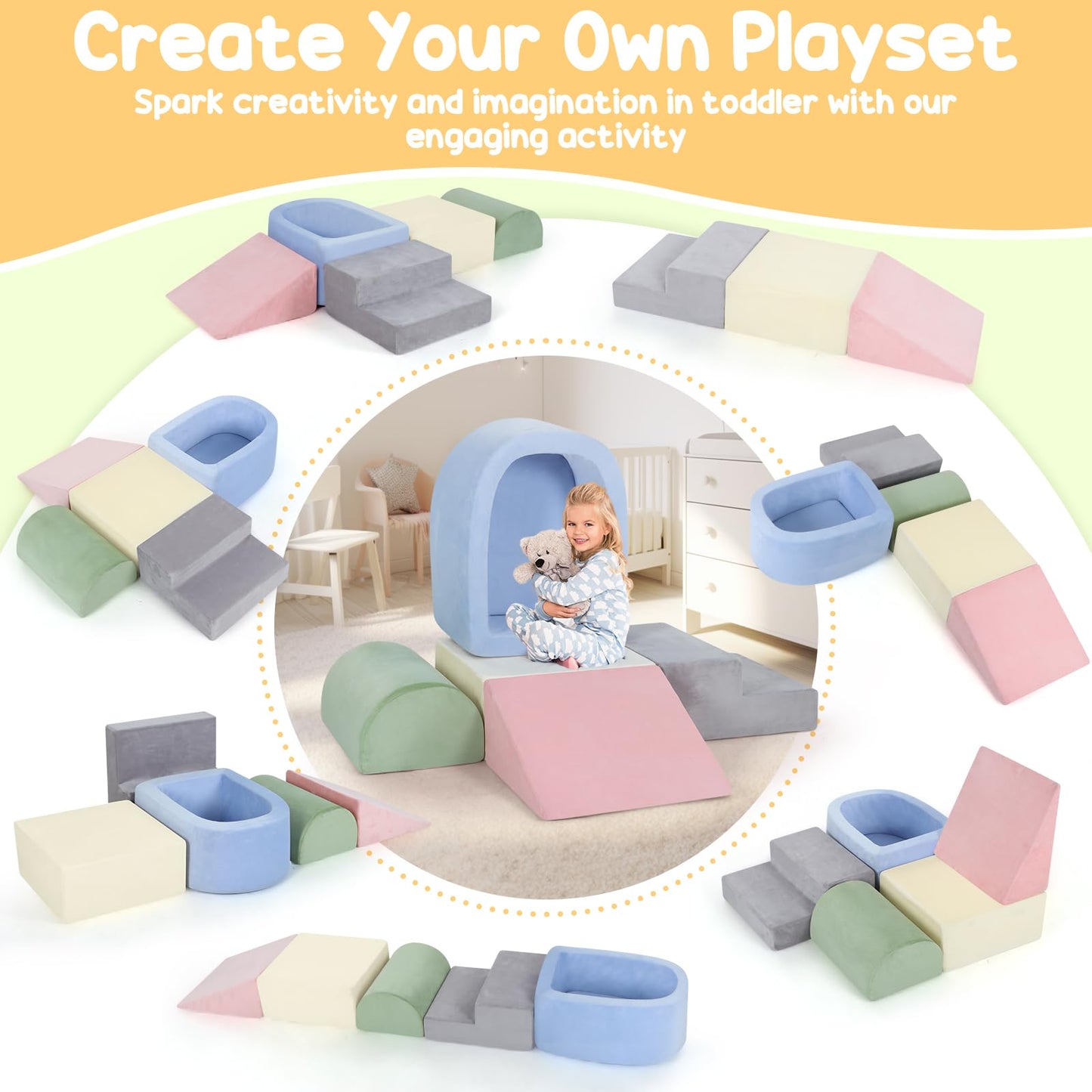 Whiffee Foam Climbing Blocks For Toddler, Toddler Climbing Toys Indoor, Toddler Foam Climbing Blocks With Ball Pit For Baby, Tod