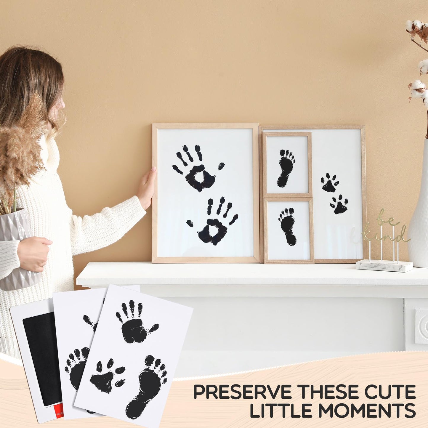 Jetec 15 Set Inkless Baby Footprint And Handprint Kit, Clean Touch Ink Pad For Baby Hand And Footprints, Dog Paw Print Kit With