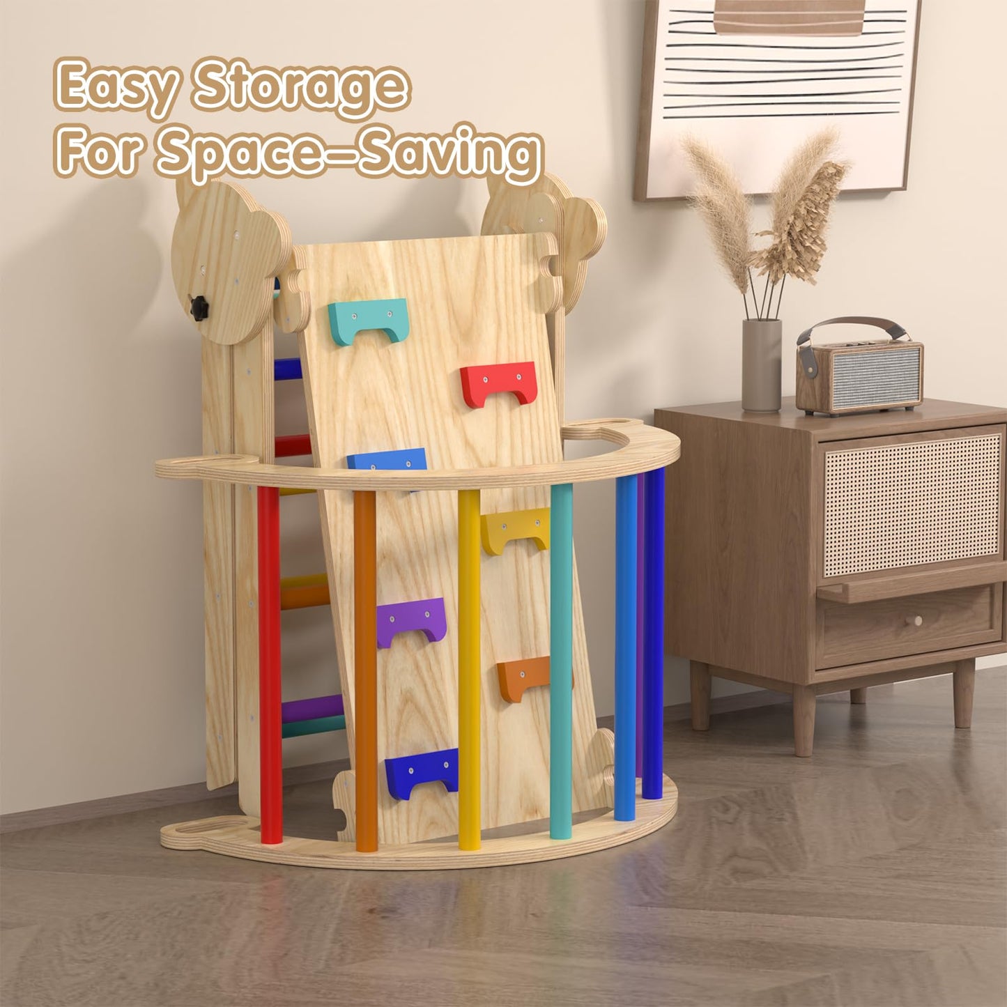 7 In 1 Montessori Pikler Triangle Set, Foldable Wooden Pickler-3 Piece Baby Climbing Gym Toddler Climbing Toys Indoor With Arch,