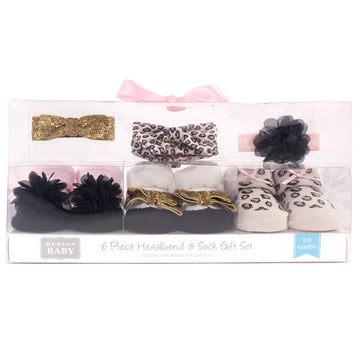 Hudson Baby Unisex Baby Headband And Socks Gift Set, Pretty Leopard, One Size