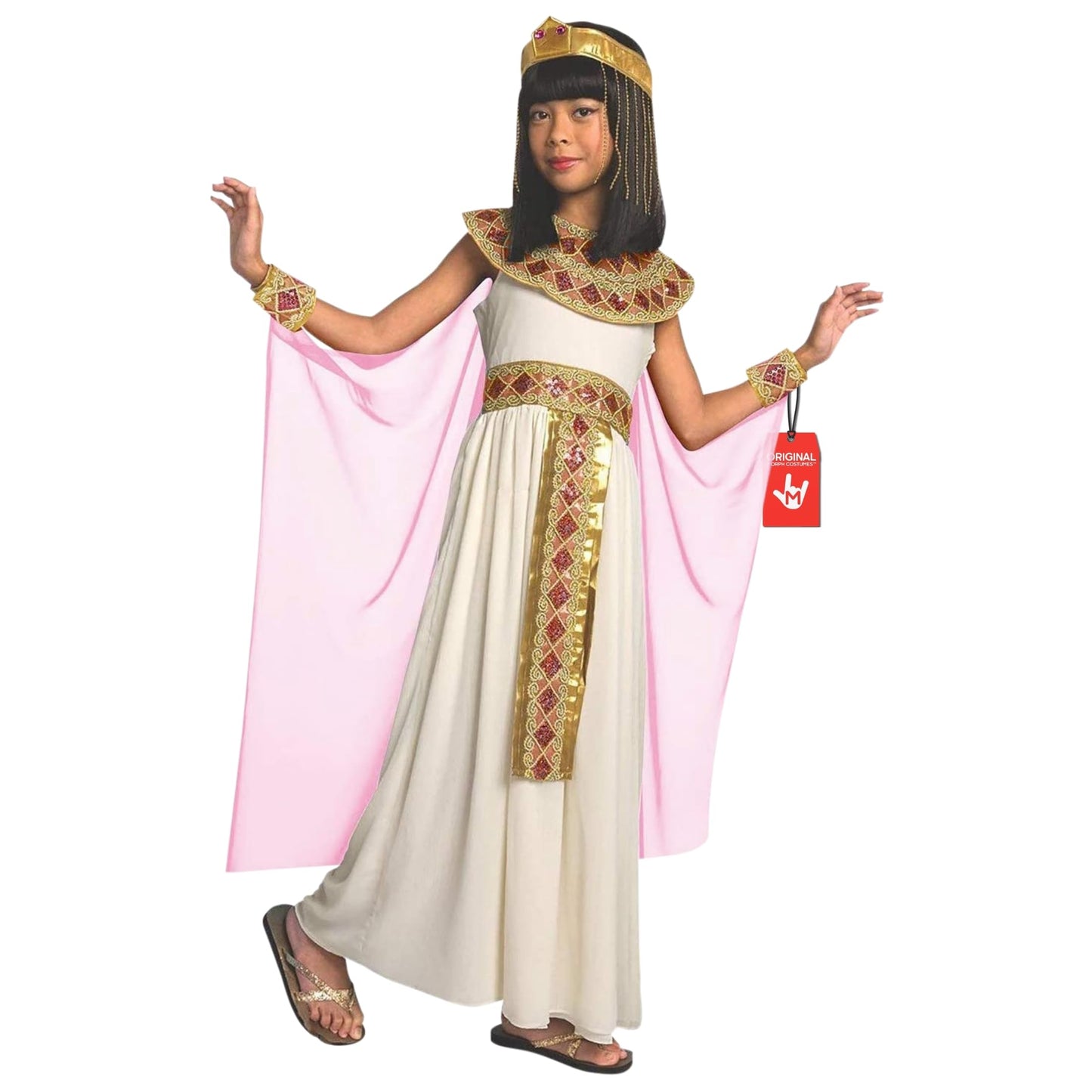 Morph Pink Cleopatra Costume for Girls, Egyptian Dress, Greek Goddess Outfit for Kids, Halloween Dress-Up, Small