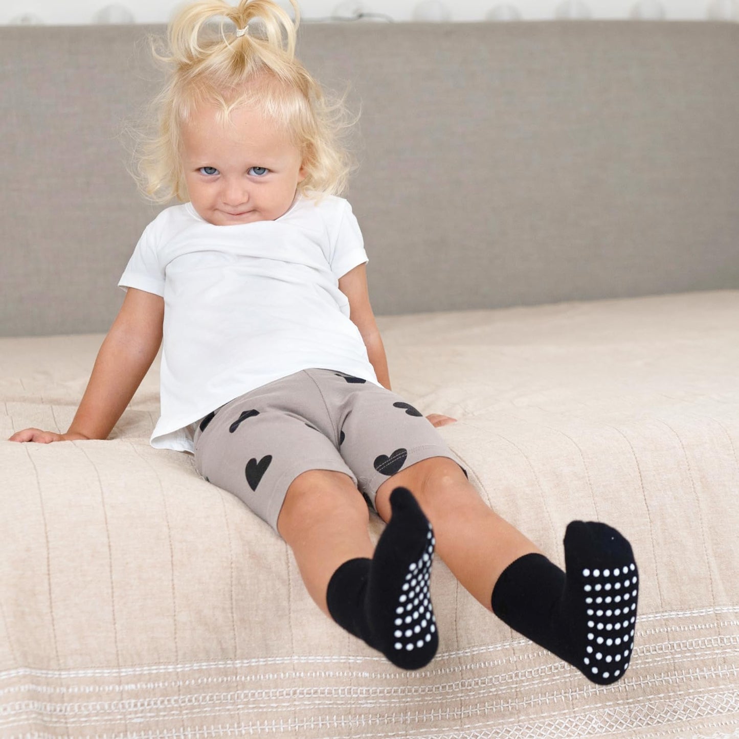 Jakidar 12 Pairs Baby Socks Cotton Crew Toddler Socks Grips Non Slip Bottom Kids Socks, Black Gray White 6-12M