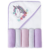 Viviland Baby Towels and Washcloths, Soft Absorbent Purple Baby Bath Towel Set, Unicorn Hooded Towels with 5 Infant Face Washclo