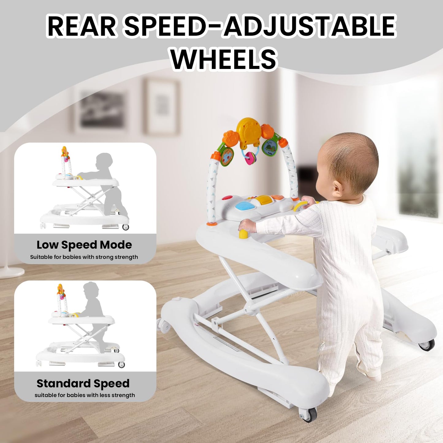 Boyro Baby 5-In-1 Baby Walker, Baby Walkers For Boys Girls 6-18 Months, Foldable Activity Walker, Toddler Infant Walker With Bou