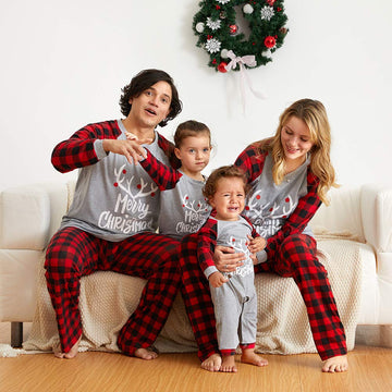 Iffei Matching Family Pajamas Sets Christmas Pj 'S With Letter And Plaid Printed Long Sleeve Tee And Bottom Loungewear 9-12M Gre