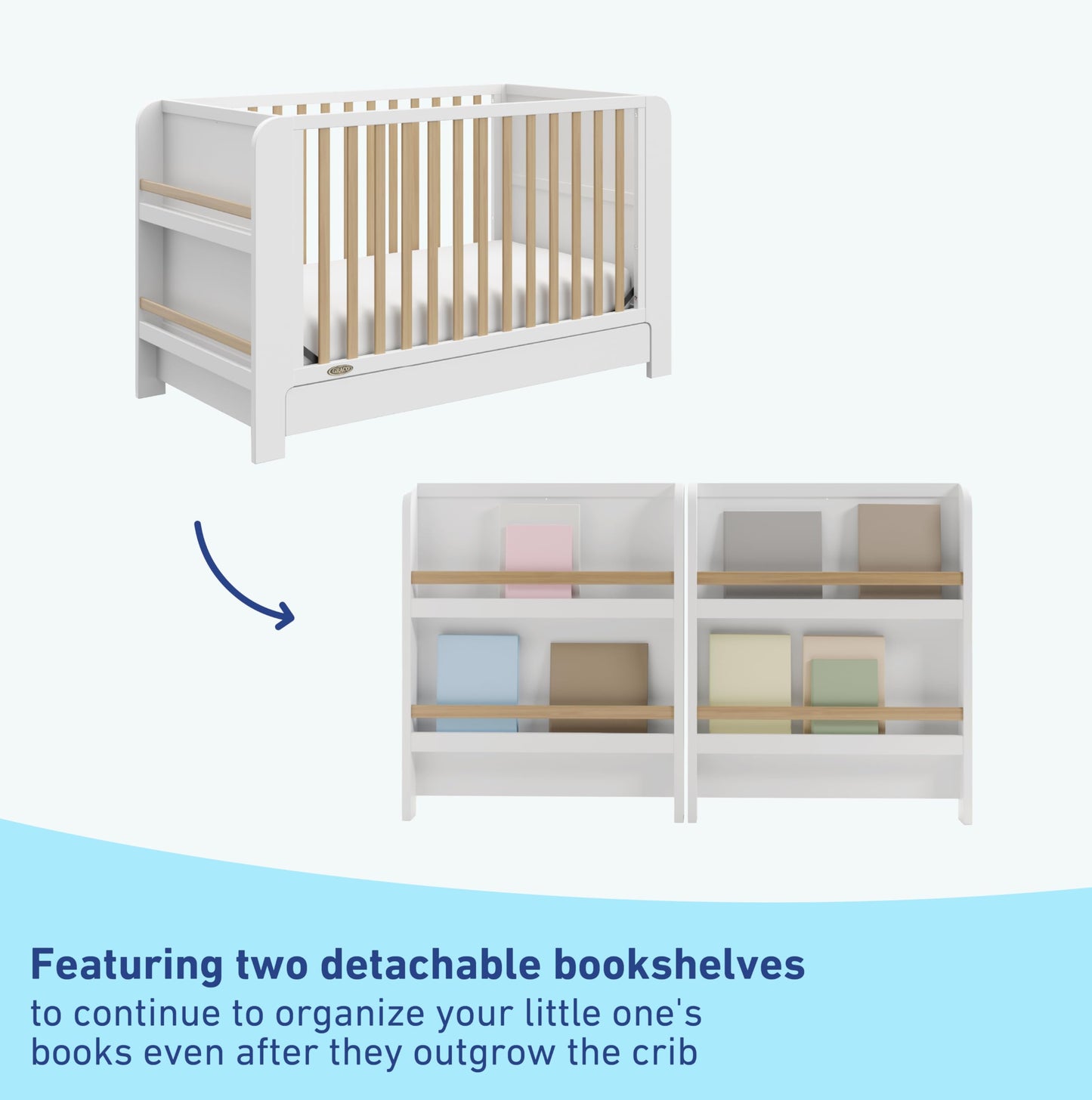 Graco Read-With-Me 4-In-1 Convertible Crib With Drawer (White With Driftwood) - Greenguard Gold Certified Converts To Toddler Be